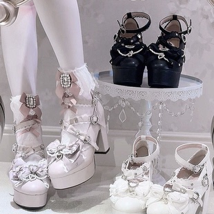 三团蔷薇宝石定金七日梦原创绑带蝴蝶结厚底lolita高跟鞋日系蕾鞋