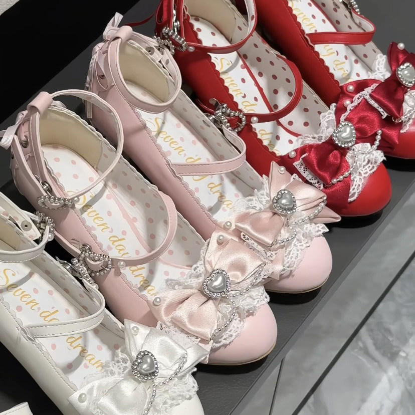 【收藏满200开】士多啤梨七日梦原创lolita开模草莓跟日系圆头鞋