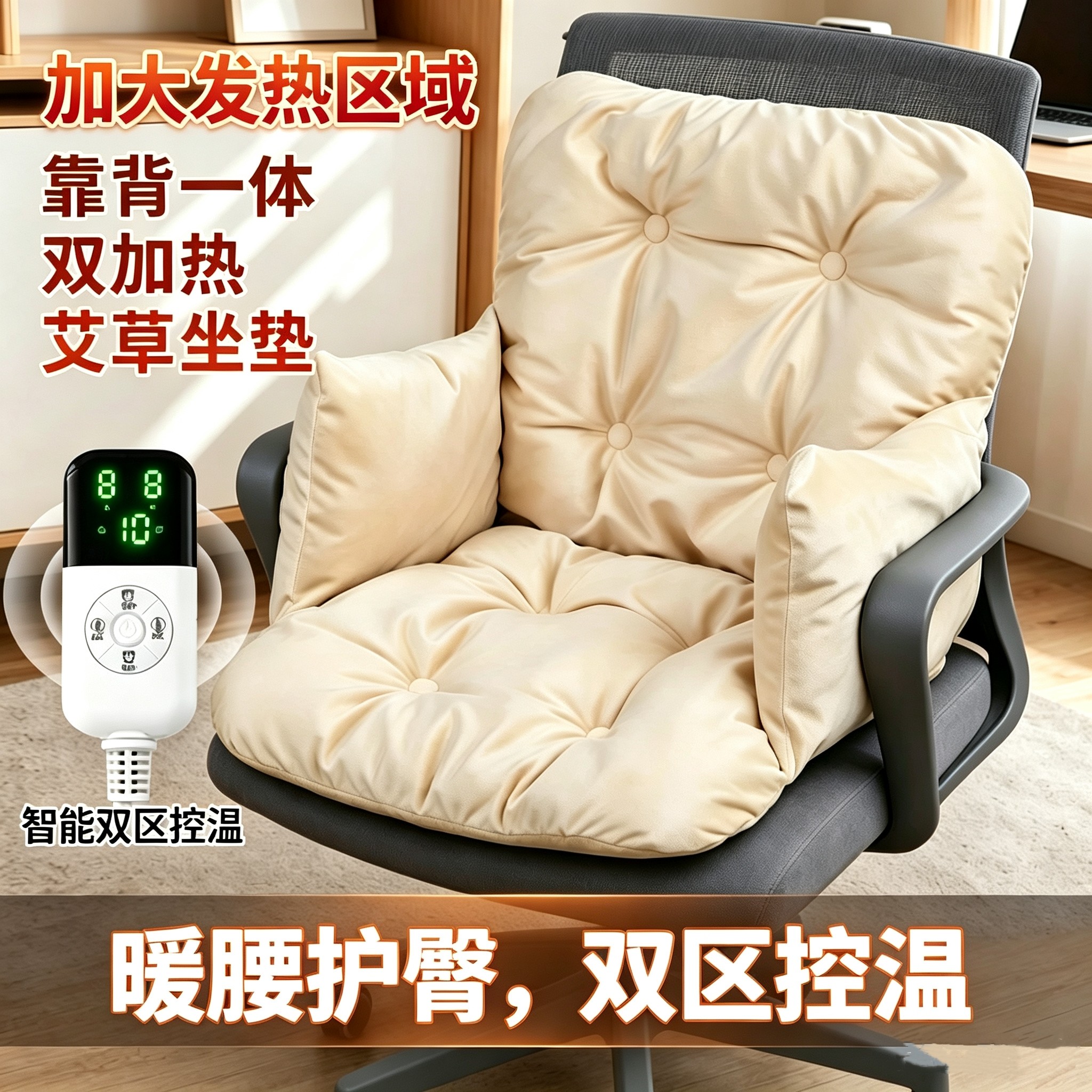 电加热艾绒坐垫靠背一体暖腰护臀