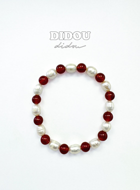 手链珍珠猫眼石手串男女情侣轻奢小众精致高级简约红玛瑙首饰礼物