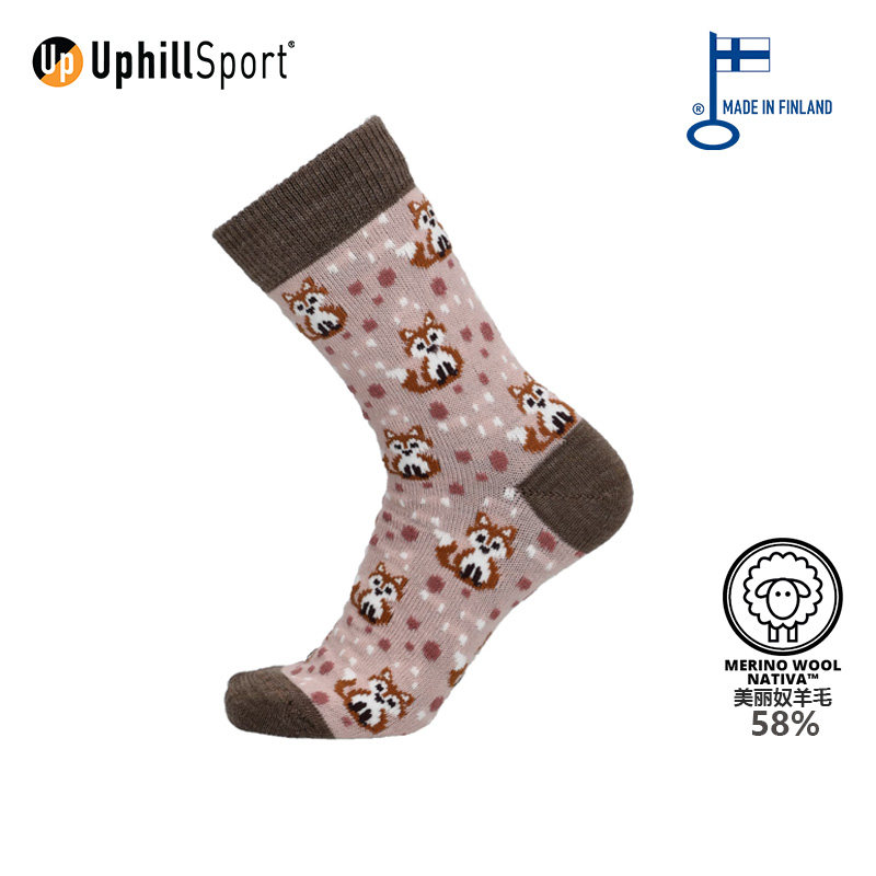 UPHILLSPORT图案中筒运动袜儿童卡通动物美利奴羊毛袜户外休闲袜