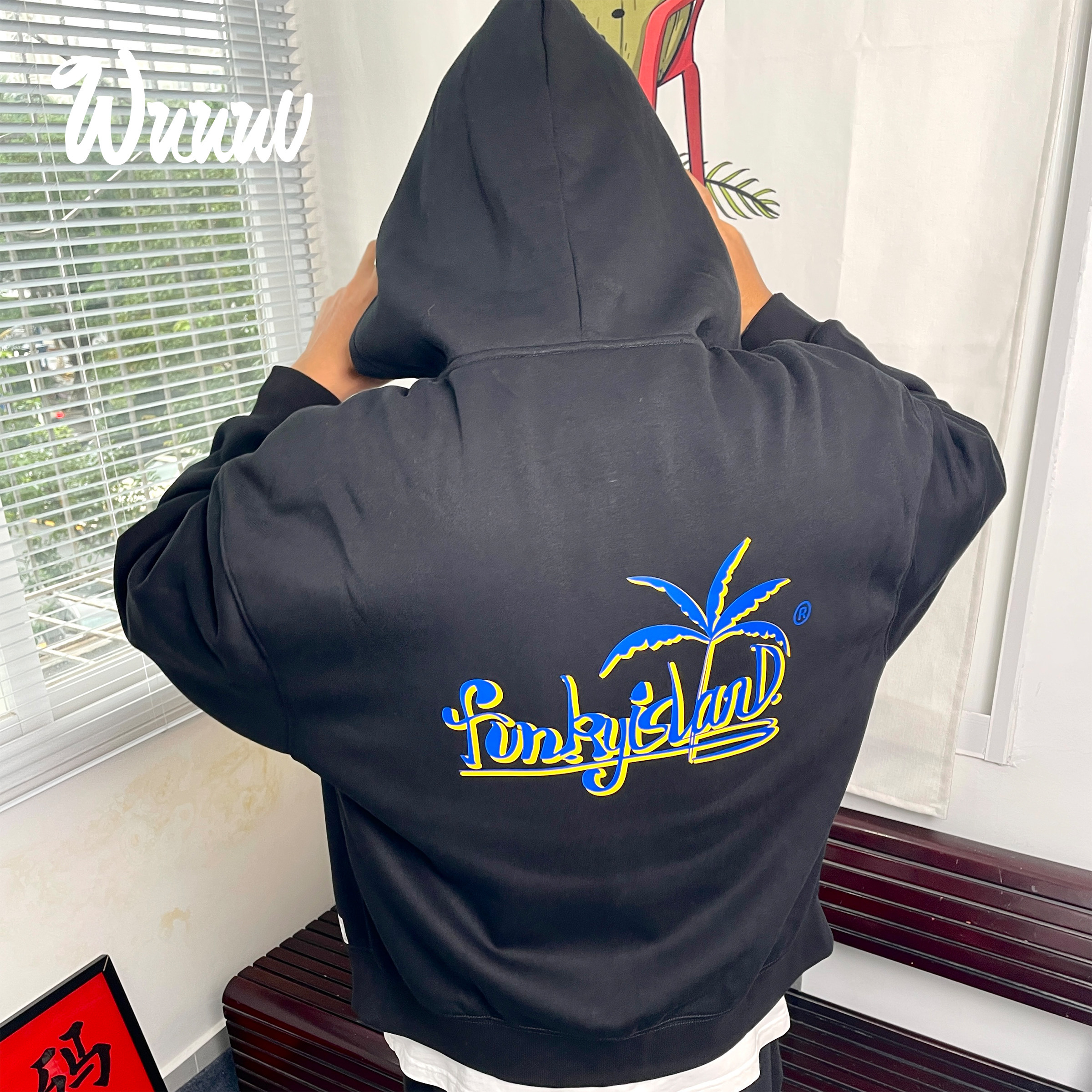 海岛椰子树Funky开衫连帽加绒卫衣 秋冬美式男女同款原创设计