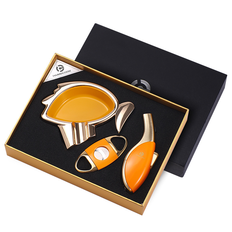 HANNICOOK汉尼库克雪茄剪刀打火机烟灰缸三件套装锋利钳便携