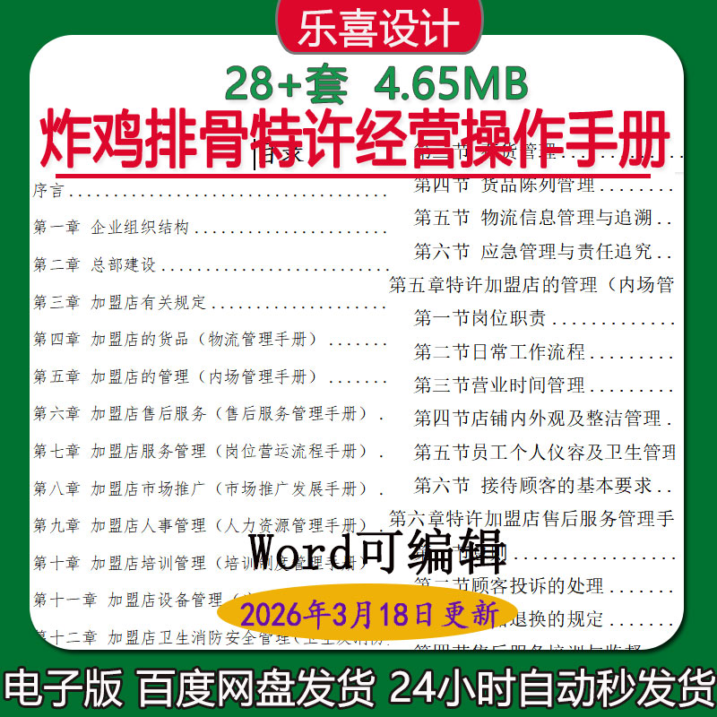炸鸡排骨特许经营操作手册培训制度及卫生及消防安全管理制度手册
