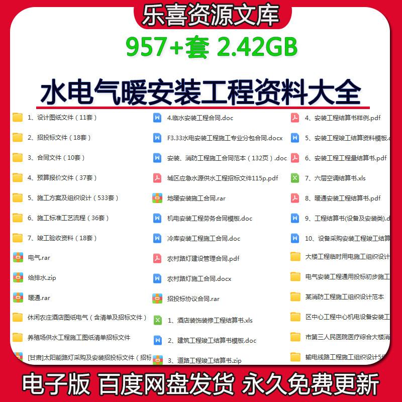 水电气暖安装工程竣工验收预算报价文件施工方案及组织设计资料