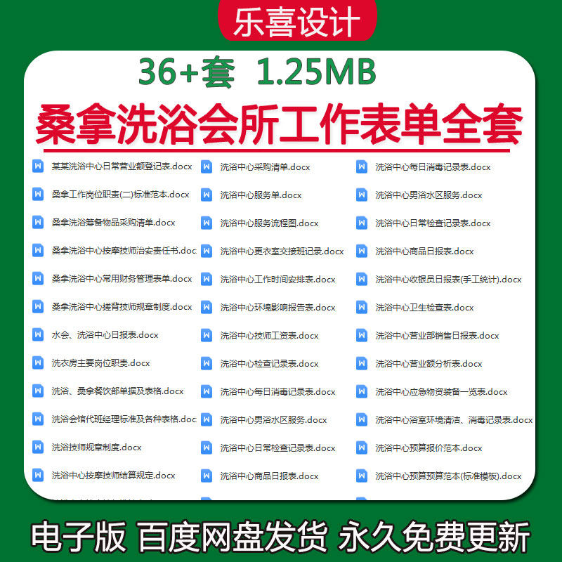桑拿洗浴筹备物品采购清单餐饮部按摩技师排钟表更衣室交接班记录