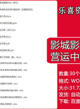 影城营运手册影城客诉危机处理影城各岗位培训鉴定值班表工作流程