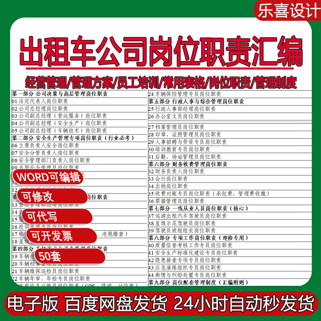出租车公司消防安全车辆档案隐患排查管理员财务出纳会计岗位职责图片