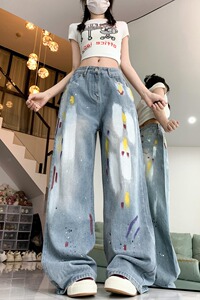 四季2025新款美式千禧辣妹设计感小众涂鸦直筒牛仔裤女高腰显瘦图片