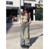 60621-P58美式高街复古形微喇叭牛仔裤女高腰宽松垂感阔，男装牛仔裤，电商A306A
