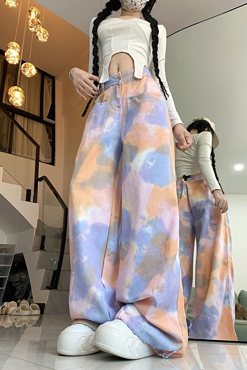 四季新款感数码印花彩虹晕染工装裤小众重工休闲阔腿裤子,男装工装外套,电商A306A