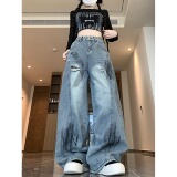 四季款2025新款宽松休闲男女秋款薄款阔腿裤灯笼裤潮流牛仔裤，女装牛仔裤，电商A306A