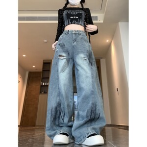 四季款2025新款宽松休闲男女秋款薄款阔腿裤灯笼裤潮流牛仔裤图片