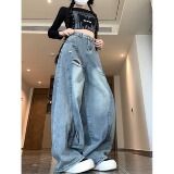 四季款2025新款宽松休闲男女秋款薄款阔腿裤灯笼裤潮流牛仔裤，女装牛仔裤，电商A306A