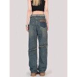 7775-P40复古设小众高腰毛边牛仔裤女高街宽松显瘦直筒长裤，女装牛仔裤，电商A306A