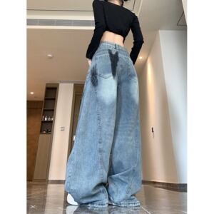 四季款2025新款宽松休闲男女秋款薄款阔腿裤灯笼裤潮流牛仔裤图片