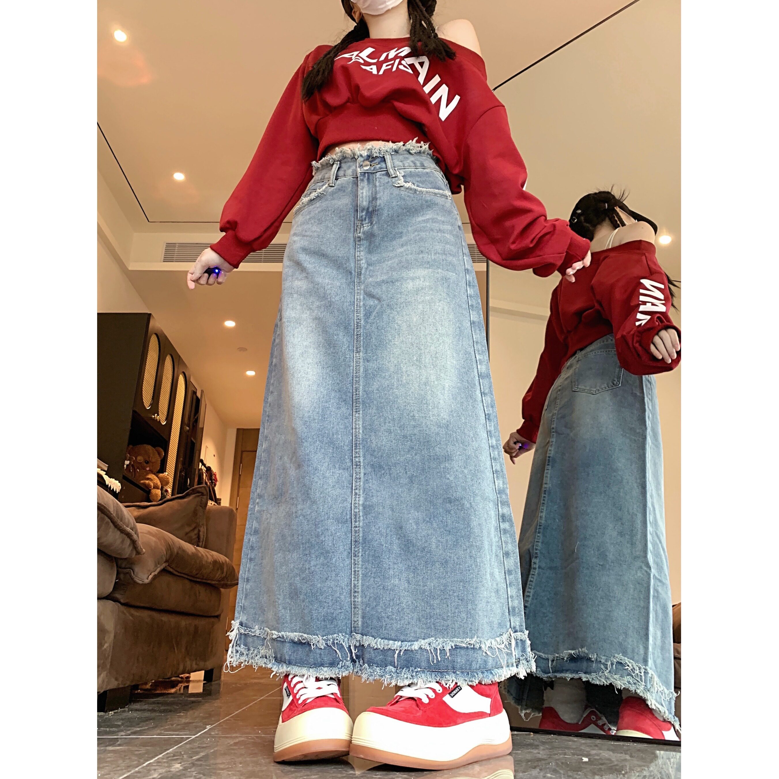 7828-P40复古牛仔半身裙女高档垂坠感显瘦梨形身材中长款，女装半身裙，电商A306A