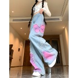 四季2025新款复古蝴蝶刺绣设计感毛边牛仔裤女甜酷直筒裤，男装牛仔裤，电商A306A