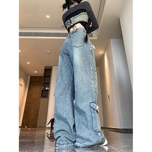 四季2025蝴蝶结设计感牛仔裤女cleanfit风直筒百搭长裤子图片