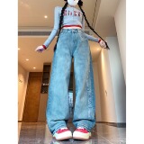 四季2025新款牛仔阔腿裤子女秋ins小众拼接高腰直筒垂感拖地裤，女装牛仔裤，电商A306A
