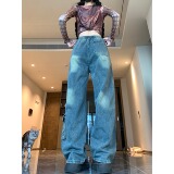 四季款阔腿裤女2025年春夏新款松紧腰宽松显瘦拼接牛仔裤，男装牛仔裤，电商A306A