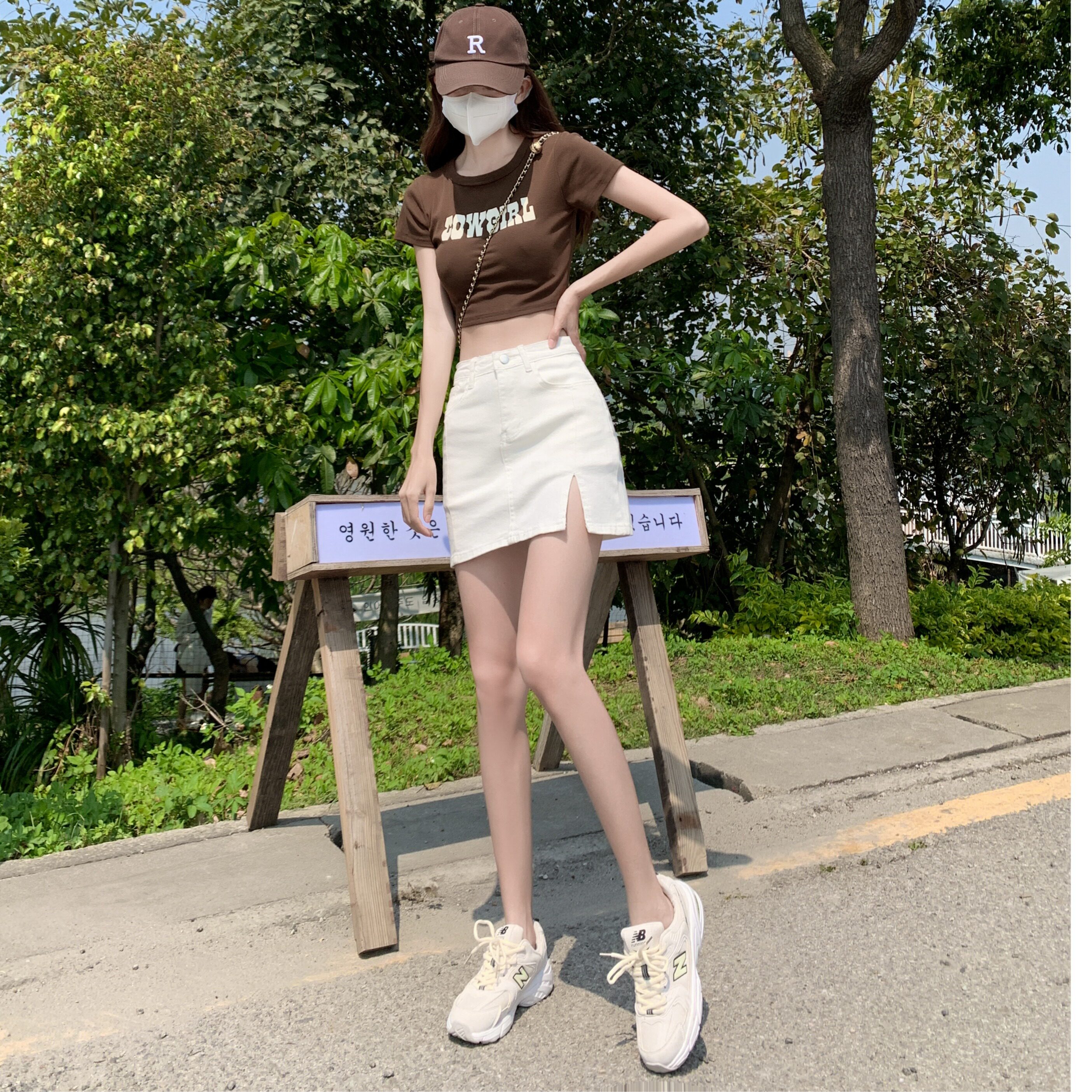 7575-P33A字半身裙春季高腰开叉牛仔包臀短裙防走光百搭显瘦裤裙,男装牛仔裤,电商A306A