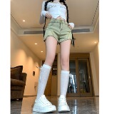 2270-P38辣妹不规则复古牛仔短裤女夏季高腰弹力修身热裤，男装牛仔裤，电商A306A