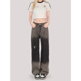 2044-P40渐变色牛仔裤女潮ins美式复古高街宽松直筒阔腿裤，女装牛仔裤，电商A306A