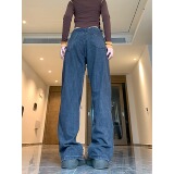 四季款2025美式拉链棋盘格牛仔裤女秋季高街高腰显瘦直筒裤，女装牛仔裤，电商A306A