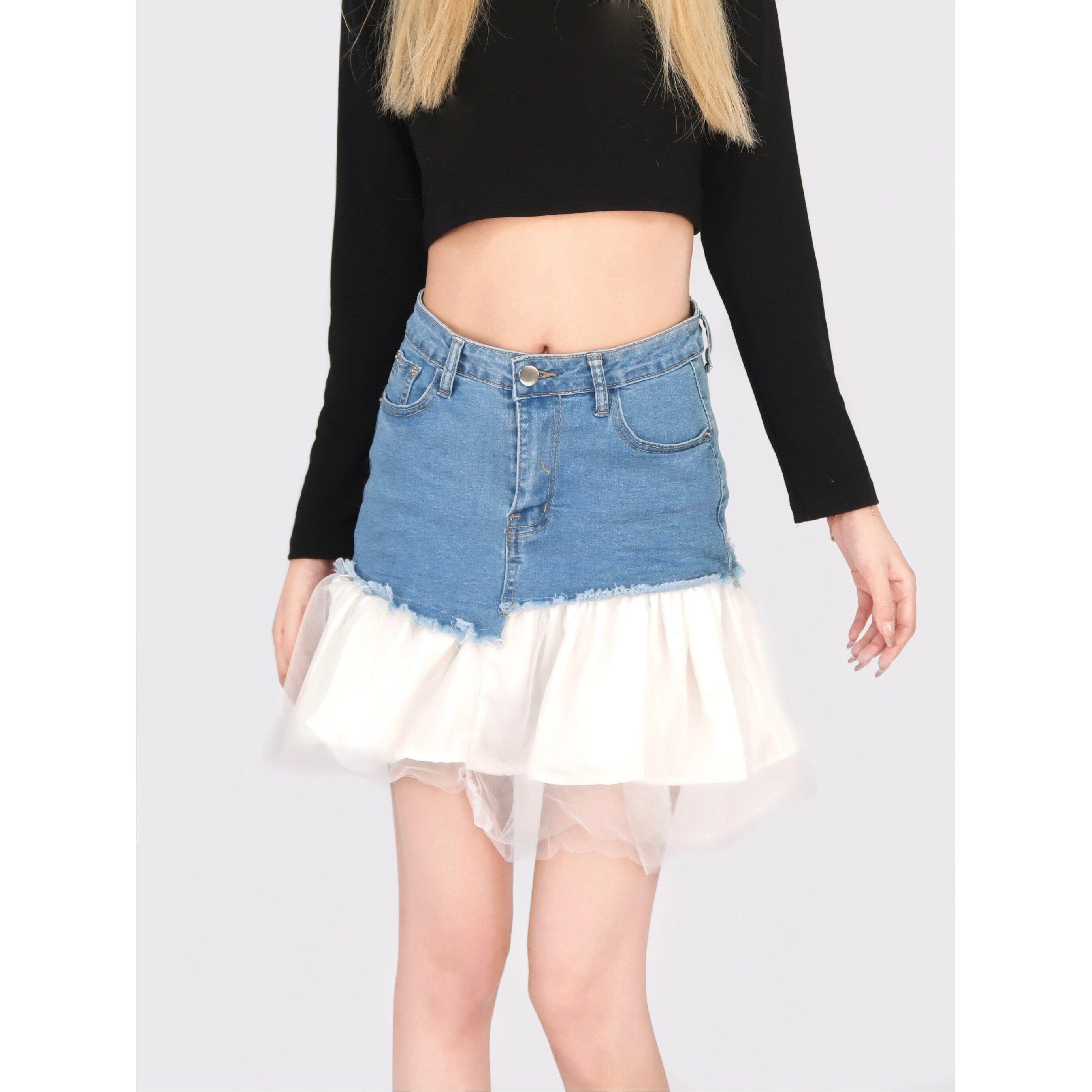 9194-P40牛仔裤新款高腰直筒显瘦修身辣妹短裙设计短裙，女装半身裙，电商A306A