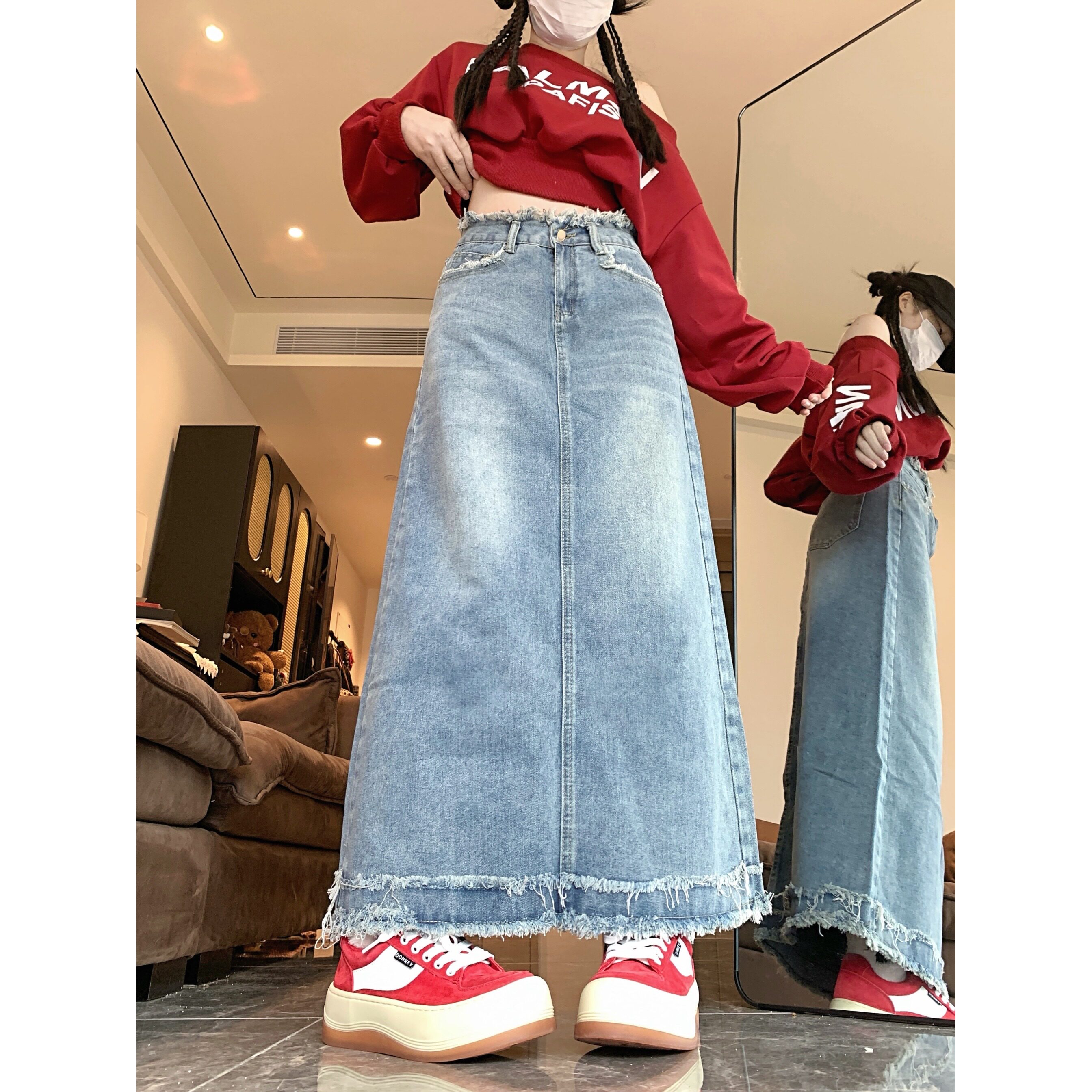 7828-P40复古牛仔半身裙女高档垂坠感显瘦梨形身材中长款,女装半身裙,电商A306A