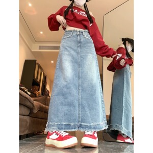7828-P40 复古牛仔半身裙女高档垂坠感显瘦梨形身材中长款图片
