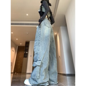 2025四季新款蝴蝶结设计感牛仔裤女cleanfit风直筒百搭长裤子图片