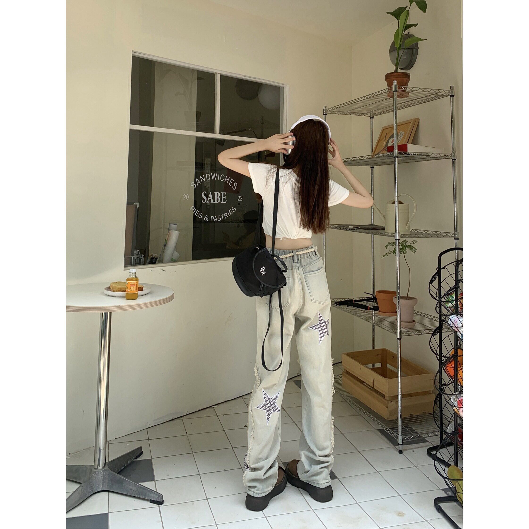 6044-P42特小众设计感星星美式街头牛仔裤女潮高街复古直筒裤,男装牛仔裤,电商A306A