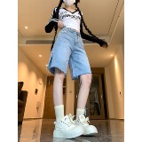 2025春夏季新款chic宽松显瘦开叉五分裤短裤热裤女，男装牛仔裤，电商A306A