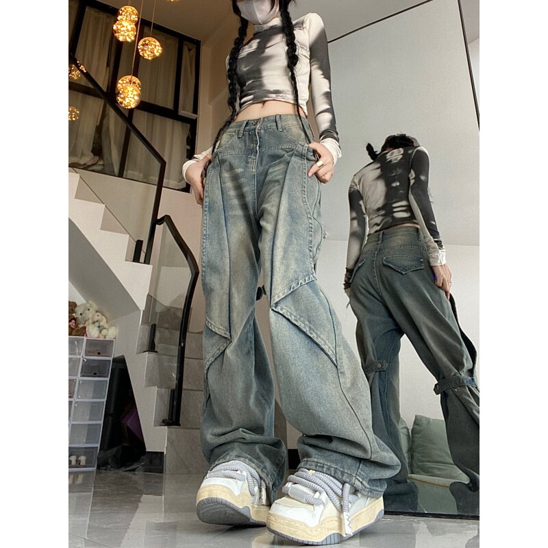 60621-P58高街可变裤形微喇叭牛仔裤高腰宽松垂感阔腿拖地长裤子,男装牛仔裤,电商A306A