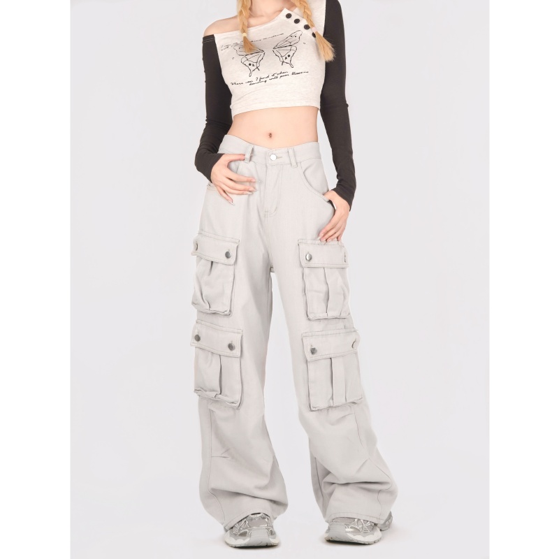 牛仔宽松美式裤子夏季秋季阔腿裤牛仔裤欧若假日风休闲裤美式运动，女装牛仔裤，电商A306A