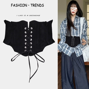 束腰外搭腰封女超宽腰带装 饰配裙子棕色咖色复古西部风哥特民族风