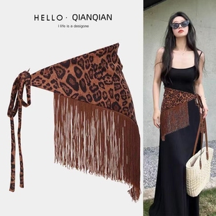 系在腰上的三角巾腰带豹纹复古高级感配裙子腰间配饰腰封y2k屁帘