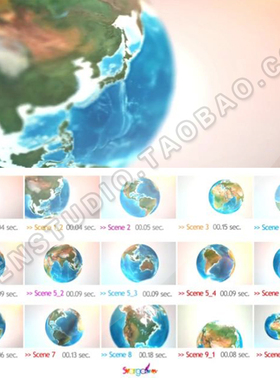 蓝色星球三维地球旋转辐射俯瞰推到城市位置目标展示动画AE模板