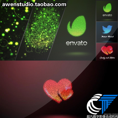 互联网公司LOGO片头动画彩色发光粒子点汇集标志演绎效果AE模板