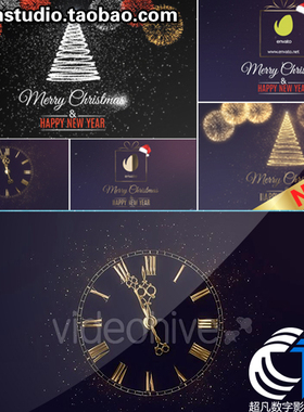 2017年欢乐圣诞节日快乐烟花圣诞树粒子动画倒计时片头AE模板