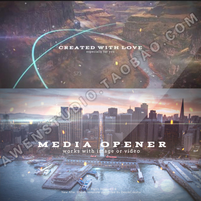 优美视差空间感图片展示光效飞跃效果媒体片头动画幻灯片AE模板