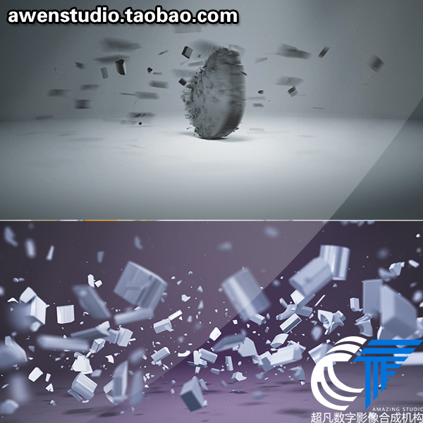 ELEMENT 3D优雅三维标志破碎块组合汇聚成logo演绎AE模板4K