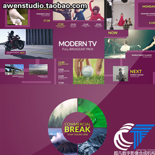 4K分辨率现代动感TV频道整套包装时尚品牌电视栏目片头AE模板