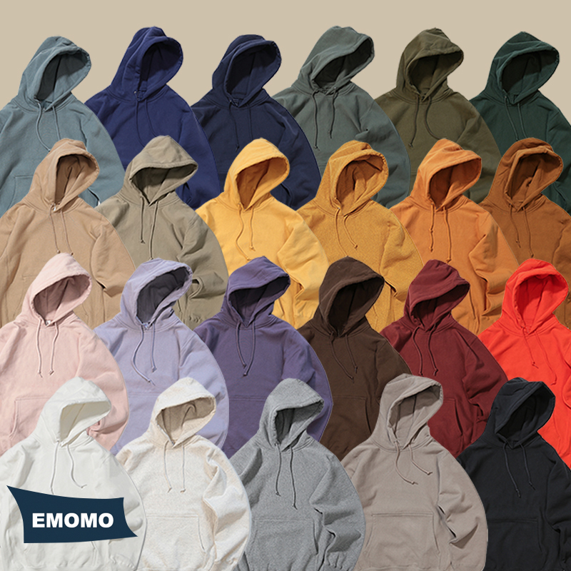 多色重磅460克横织基础款中性男女纯色黑白连帽套头帽衫加绒卫衣