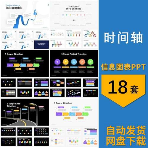 时间轴timeline箭头道路事件历程图形数据可视化信息图表ppt模板