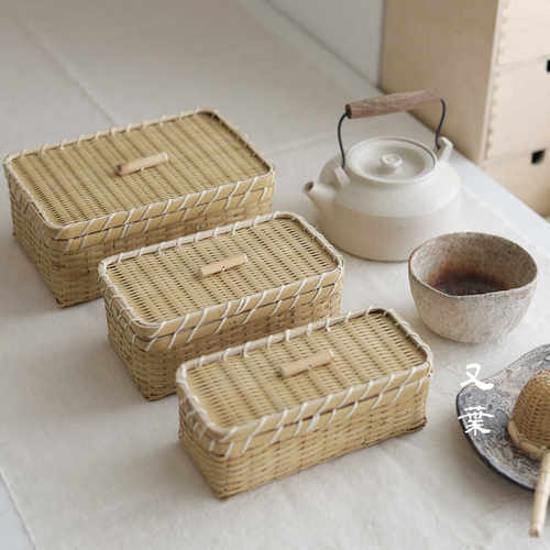 出口日本手工竹编天然厨房收纳盒茶器茶点编织面包筐便当盒餐盒