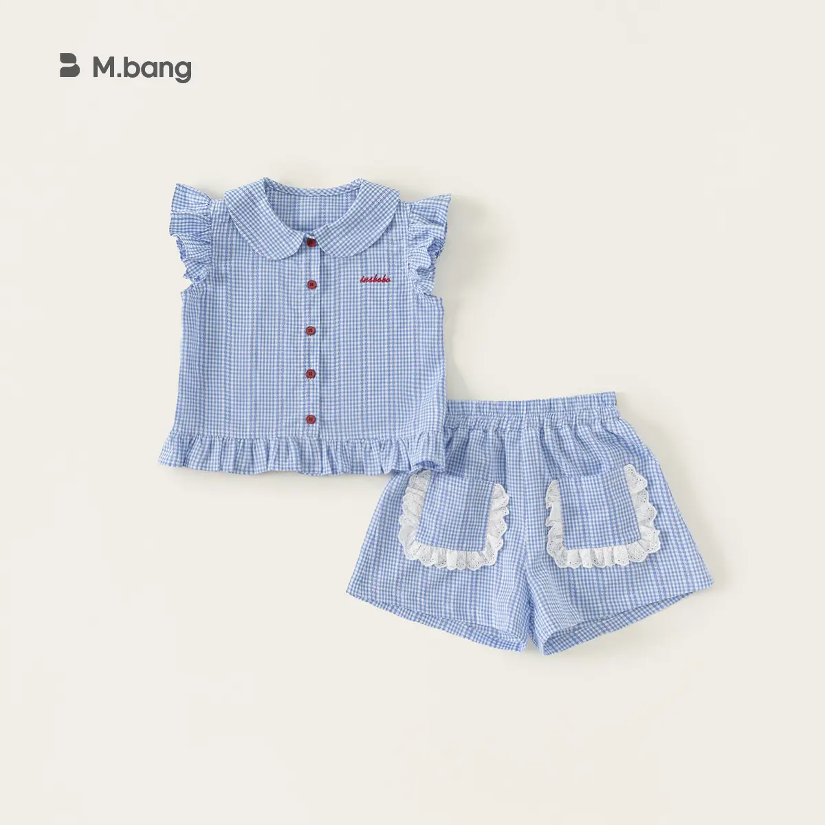 女童纯棉格子套装夏季新款衬衣