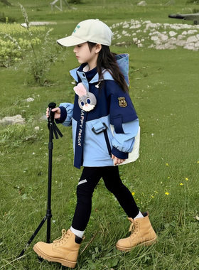 亲子装朱迪兔子警官女童冲锋衣外套新款儿童秋冬款加绒加厚棉服